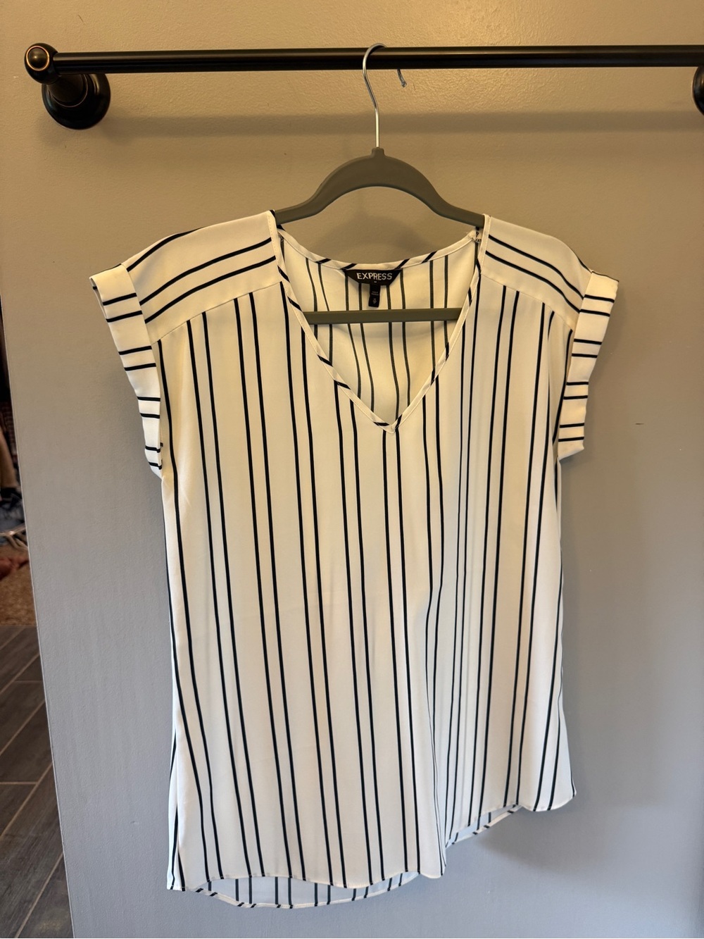 Express White Blouse with Black Vertical Stripes
